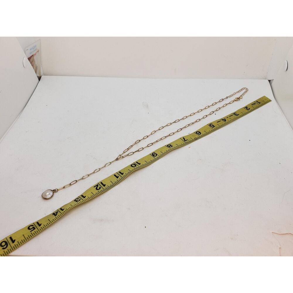 Gold Tone Paperclip Chain Y Drop Lariat Necklace White Real Coin Pearl Pendant - Picture 4 of 8
